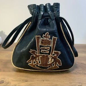 Large Leather pouch purse with drawstring closure